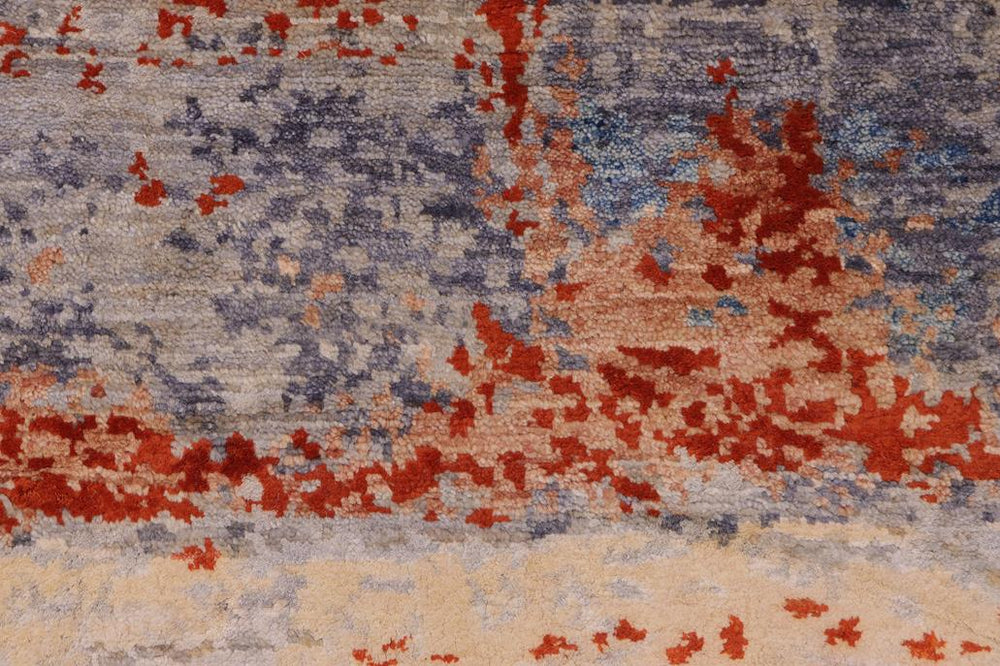 handmade Modern Modern Blue Rust Hand Knotted RECTANGLE WOOL&SILK area rug 10X14