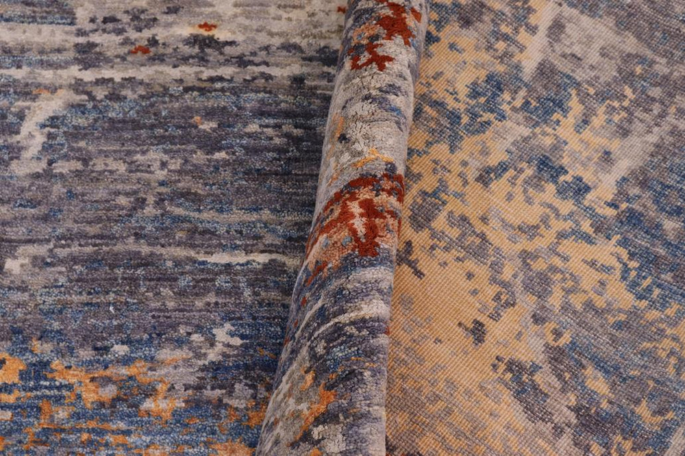 handmade Modern Modern Blue Rust Hand Knotted RECTANGLE WOOL&SILK area rug 10X14