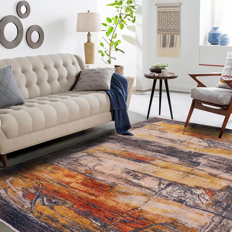 handmade Modern Modern Blue Rust Hand Knotted RECTANGLE WOOL&SILK area rug 8X10