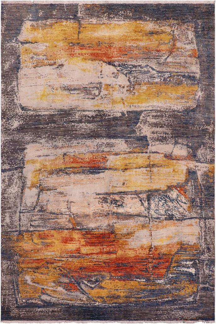 handmade Modern Modern Blue Rust Hand Knotted RECTANGLE WOOL&SILK area rug 8X10