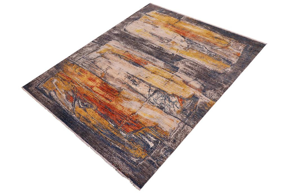 handmade Modern Modern Blue Rust Hand Knotted RECTANGLE WOOL&SILK area rug 8X10
