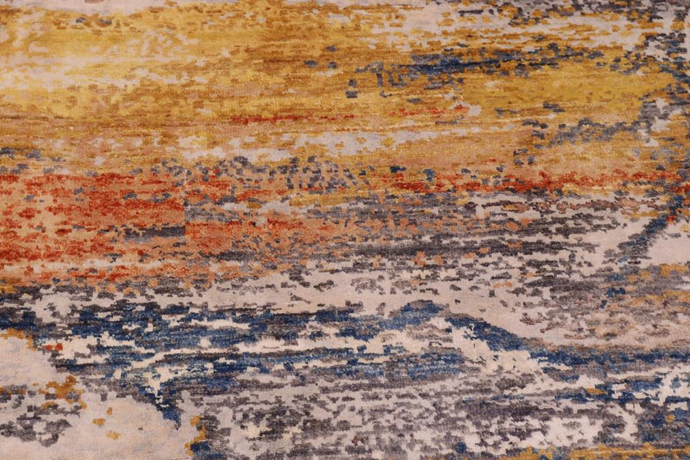 handmade Modern Modern Blue Rust Hand Knotted RECTANGLE WOOL&SILK area rug 8X10