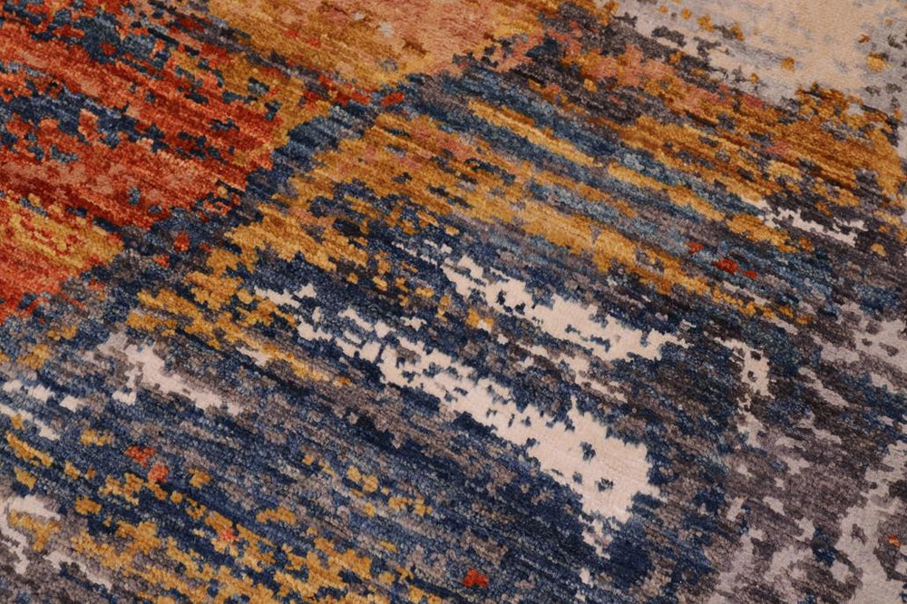 handmade Modern Modern Blue Rust Hand Knotted RECTANGLE WOOL&SILK area rug 8X10