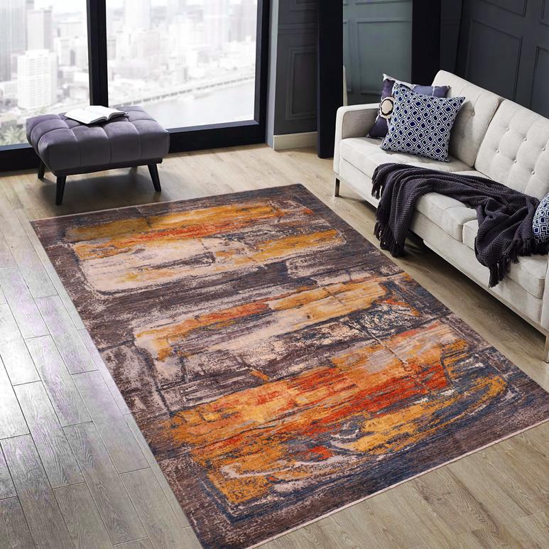 handmade Modern Modern Blue Rust Hand Knotted RECTANGLE WOOL&SILK area rug 9X12