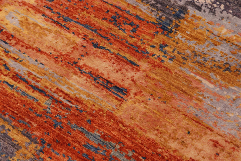 handmade Modern Modern Blue Rust Hand Knotted RECTANGLE WOOL&SILK area rug 9' x 12'
