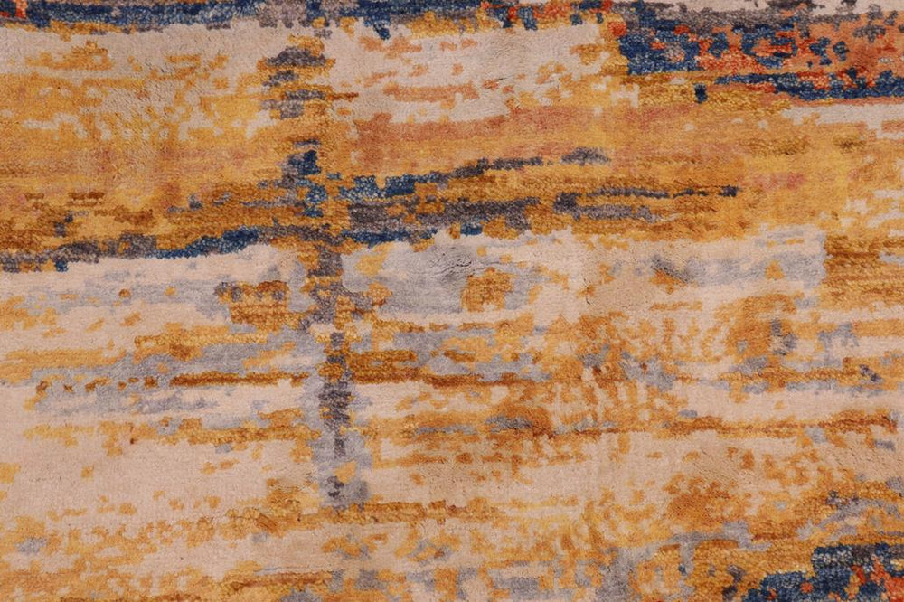 handmade Modern Modern Blue Rust Hand Knotted RECTANGLE WOOL&SILK area rug 9X12