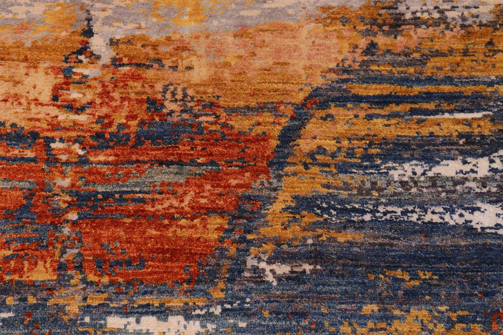 handmade Modern Modern Blue Rust Hand Knotted RECTANGLE WOOL&SILK area rug 9X12