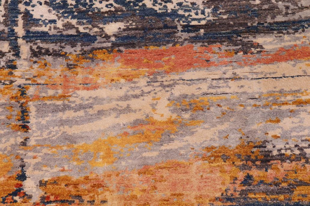 handmade Modern Modern Blue Rust Hand Knotted RECTANGLE WOOL&SILK area rug 9X12