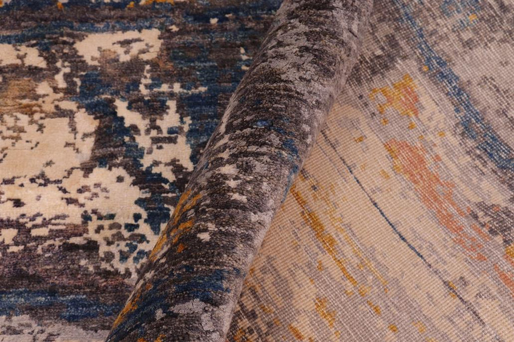 handmade Modern Modern Blue Rust Hand Knotted RECTANGLE WOOL&SILK area rug 9X12