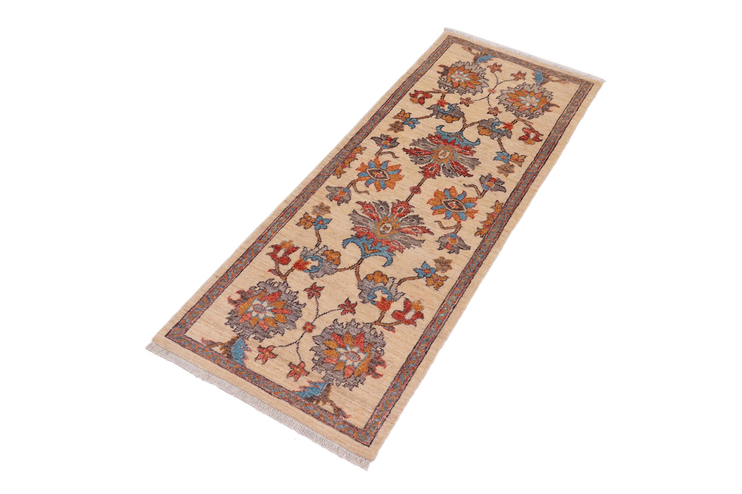 handmade Traditional Kafkaz Beige Red Hand Knotted RUNNER 100% WOOL area rug 3' x 5'