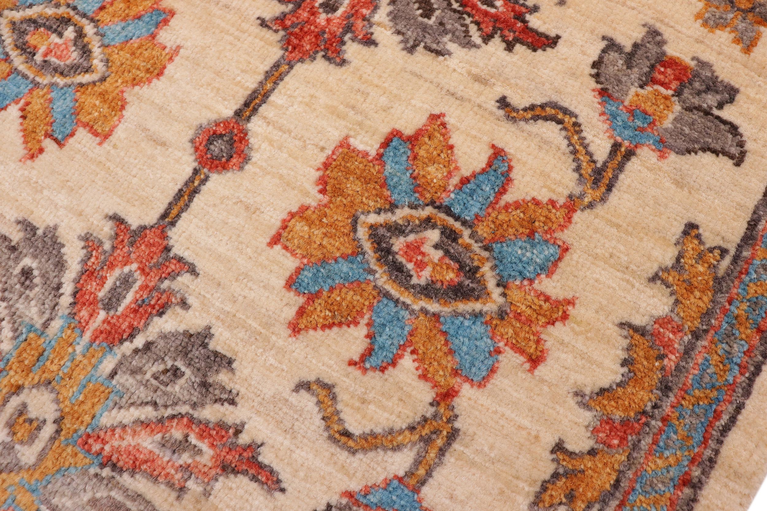 handmade Traditional Kafkaz Beige Red Hand Knotted RUNNER 100% WOOL area rug 3' x 5'
