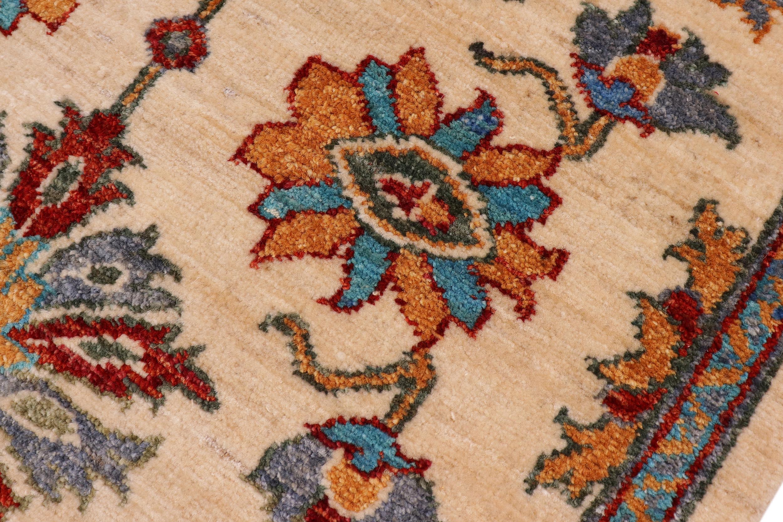 handmade Traditional Kafkaz Beige Red Hand Knotted RUNNER 100% WOOL area rug 3' x 5'