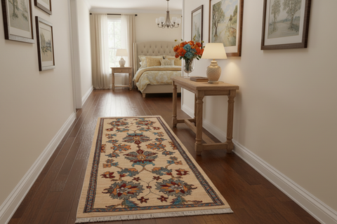 handmade Traditional Kafkaz Beige Red Hand Knotted RUNNER 100% WOOL area rug 3' x 5'