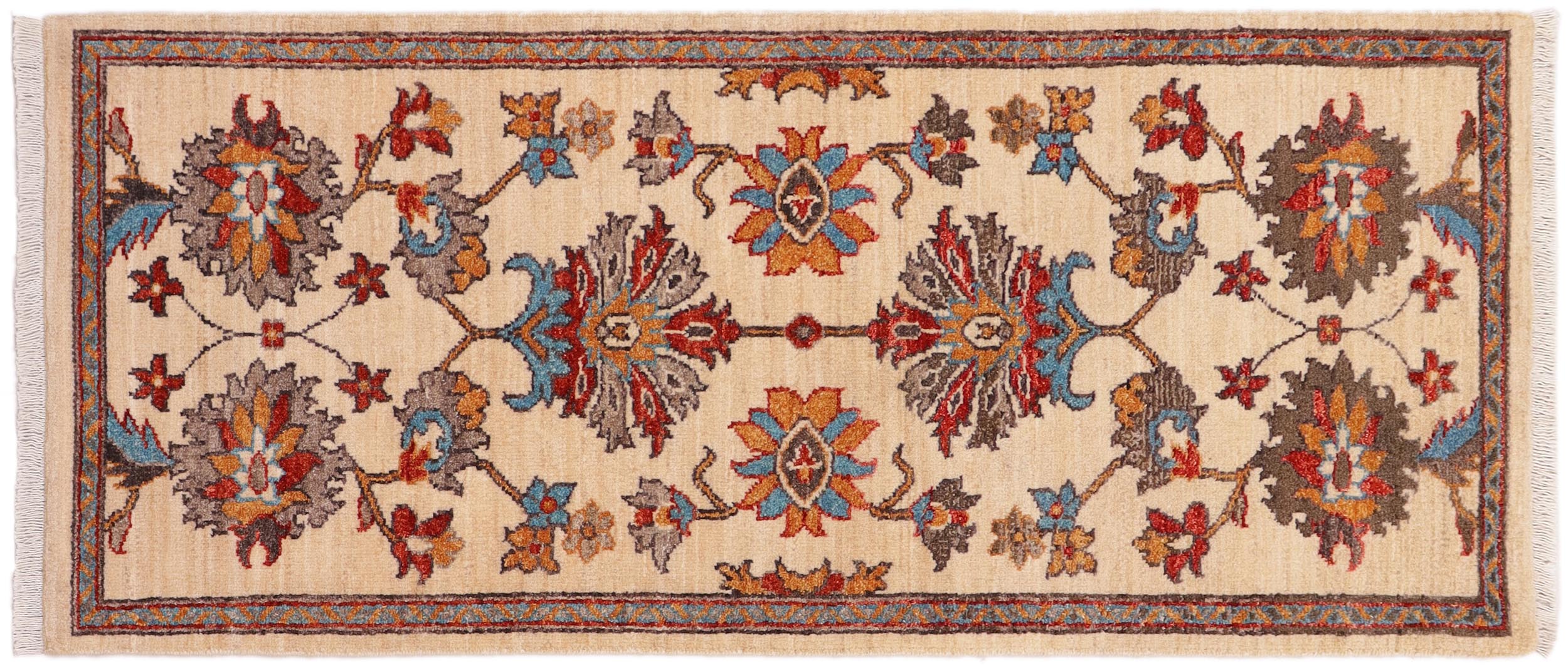 handmade Traditional Kafkaz Beige Rust Hand Knotted RUNNER 100% WOOL area rug 3' x 5'