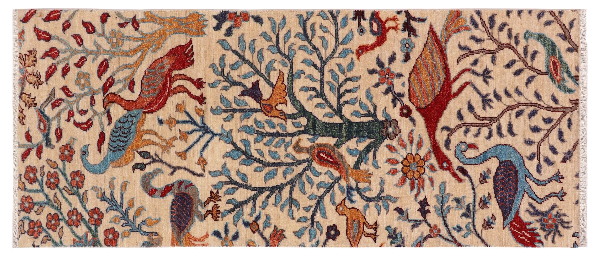 handmade Traditional Kafkaz Beige Blue Hand Knotted RUNNER 100% WOOL area rug 3' x 5'