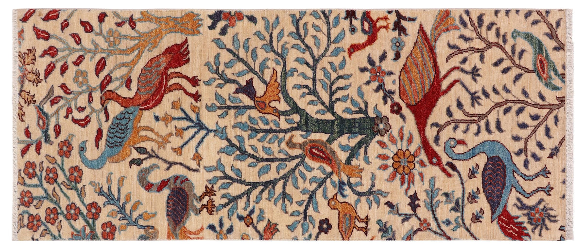 handmade Traditional Kafkaz Beige Blue Hand Knotted RUNNER 100% WOOL area rug 3' x 5'