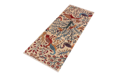 handmade Traditional Kafkaz Beige Blue Hand Knotted RUNNER 100% WOOL area rug 3' x 5'