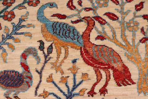 handmade Traditional Kafkaz Beige Blue Hand Knotted RUNNER 100% WOOL area rug 3' x 5'
