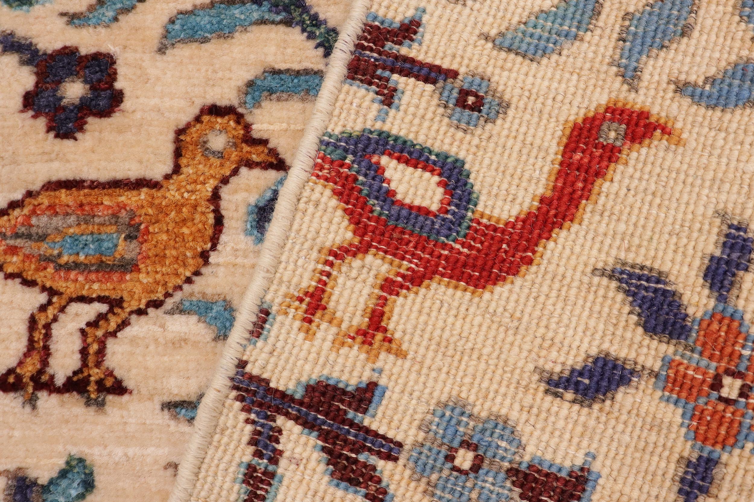handmade Traditional Kafkaz Beige Blue Hand Knotted RUNNER 100% WOOL area rug 3' x 5'