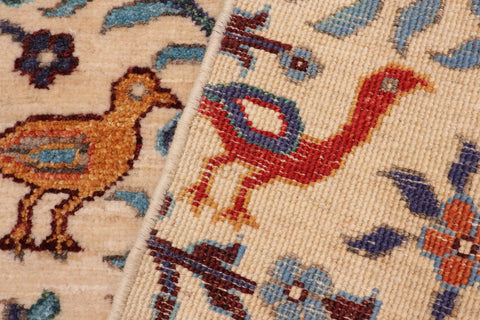 handmade Traditional Kafkaz Beige Blue Hand Knotted RUNNER 100% WOOL area rug 3' x 5'