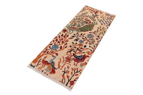 handmade Traditional Kafkaz Beige Rust Hand Knotted RUNNER 100% WOOL area rug 3' x 5'