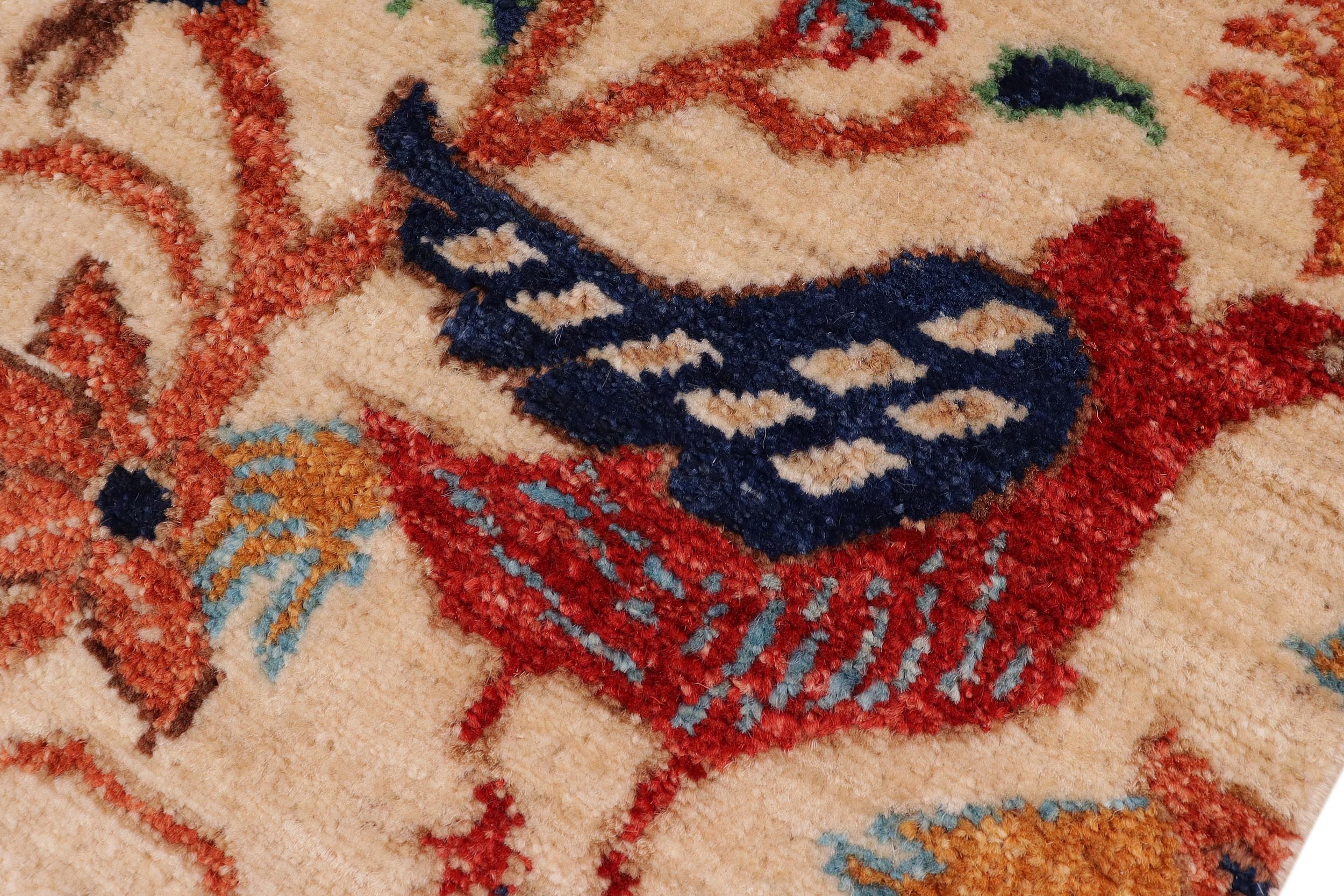 handmade Traditional Kafkaz Beige Rust Hand Knotted RUNNER 100% WOOL area rug 3' x 5'