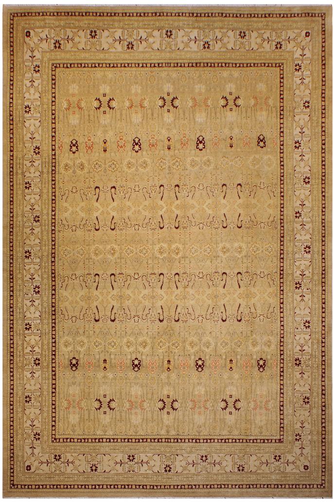 Traditional Agra Ola Tan Beige Hand Knotted Area rugs 9X12