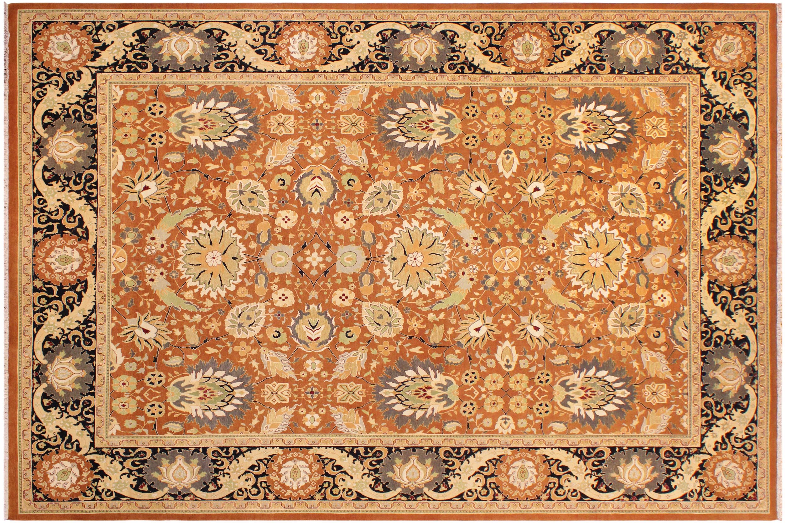 handmade Transitional Hashmi Brown Black Hand Knotted RECTANGLE 100% WOOL area rug 9 x 12