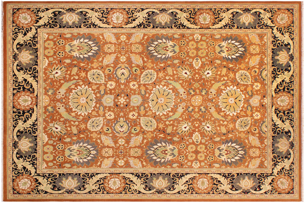 handmade Transitional Hashmi Brown Black Hand Knotted RECTANGLE 100% WOOL area rug 9 x 12