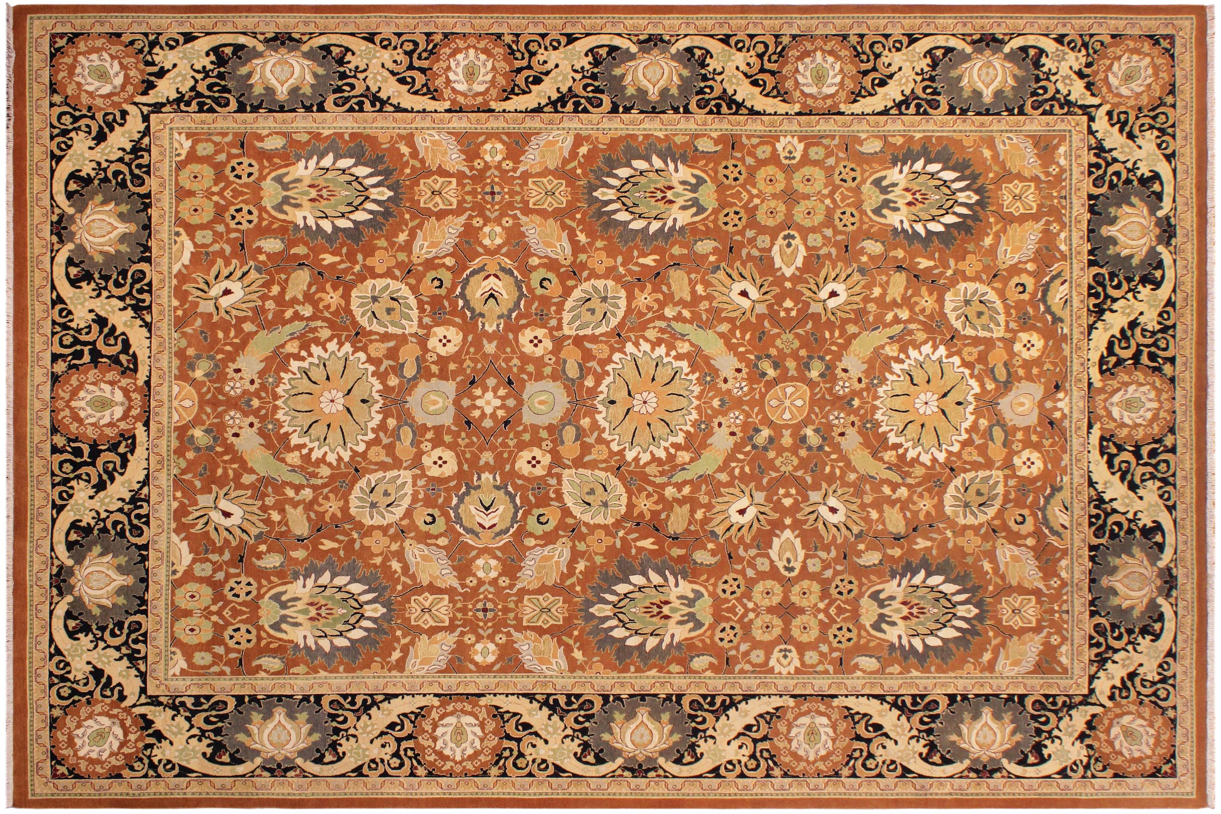 handmade Transitional Hashmi Brown Black Hand Knotted RECTANGLE 100% WOOL area rug 9x12