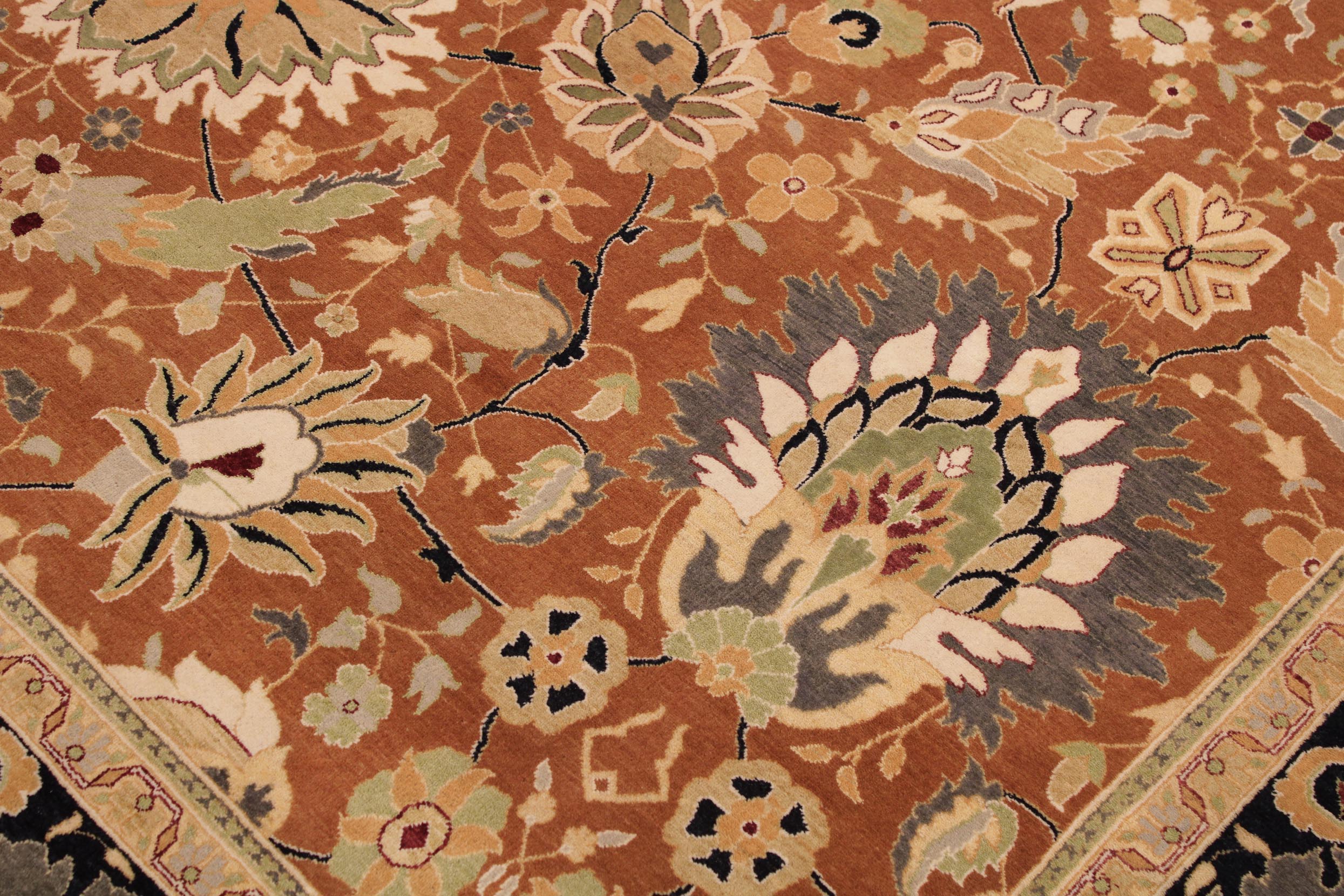 handmade Transitional Hashmi Brown Black Hand Knotted RECTANGLE 100% WOOL area rug 9x12