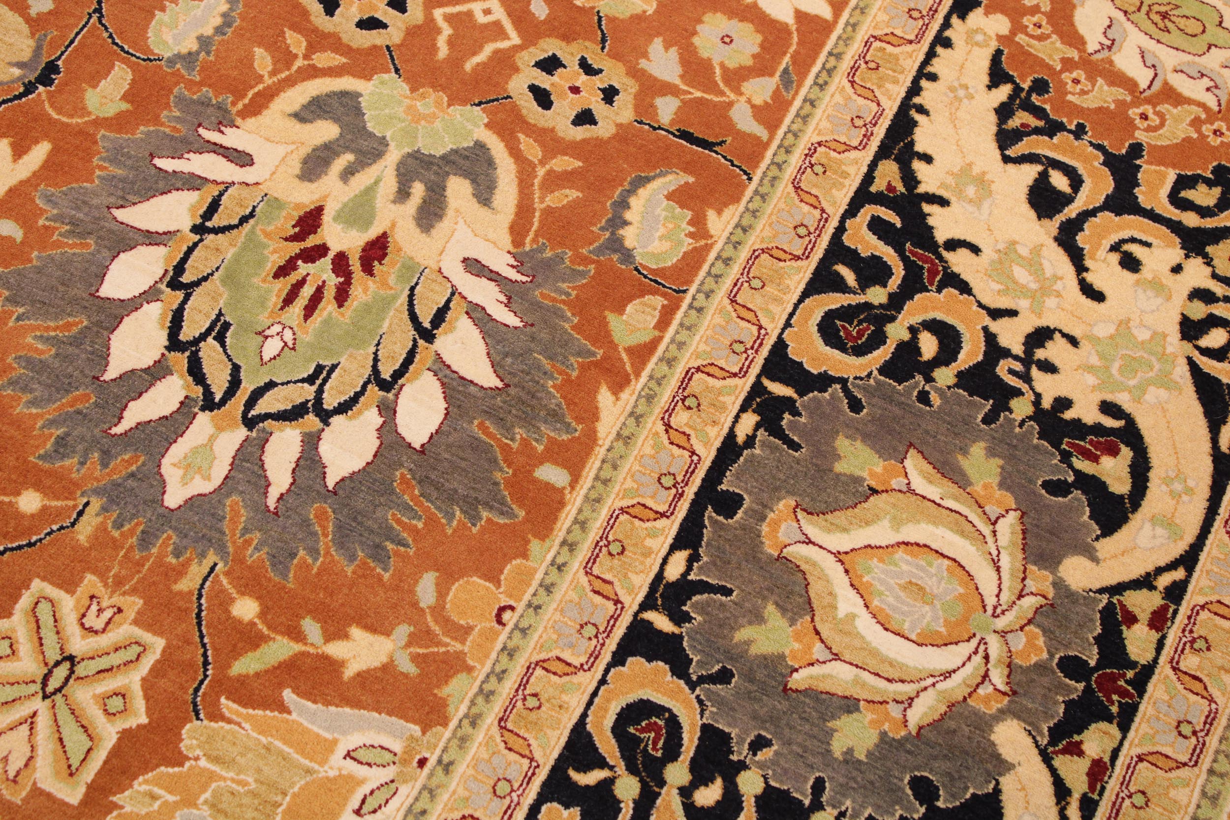 handmade Transitional Hashmi Brown Black Hand Knotted RECTANGLE 100% WOOL area rug 9 x 12