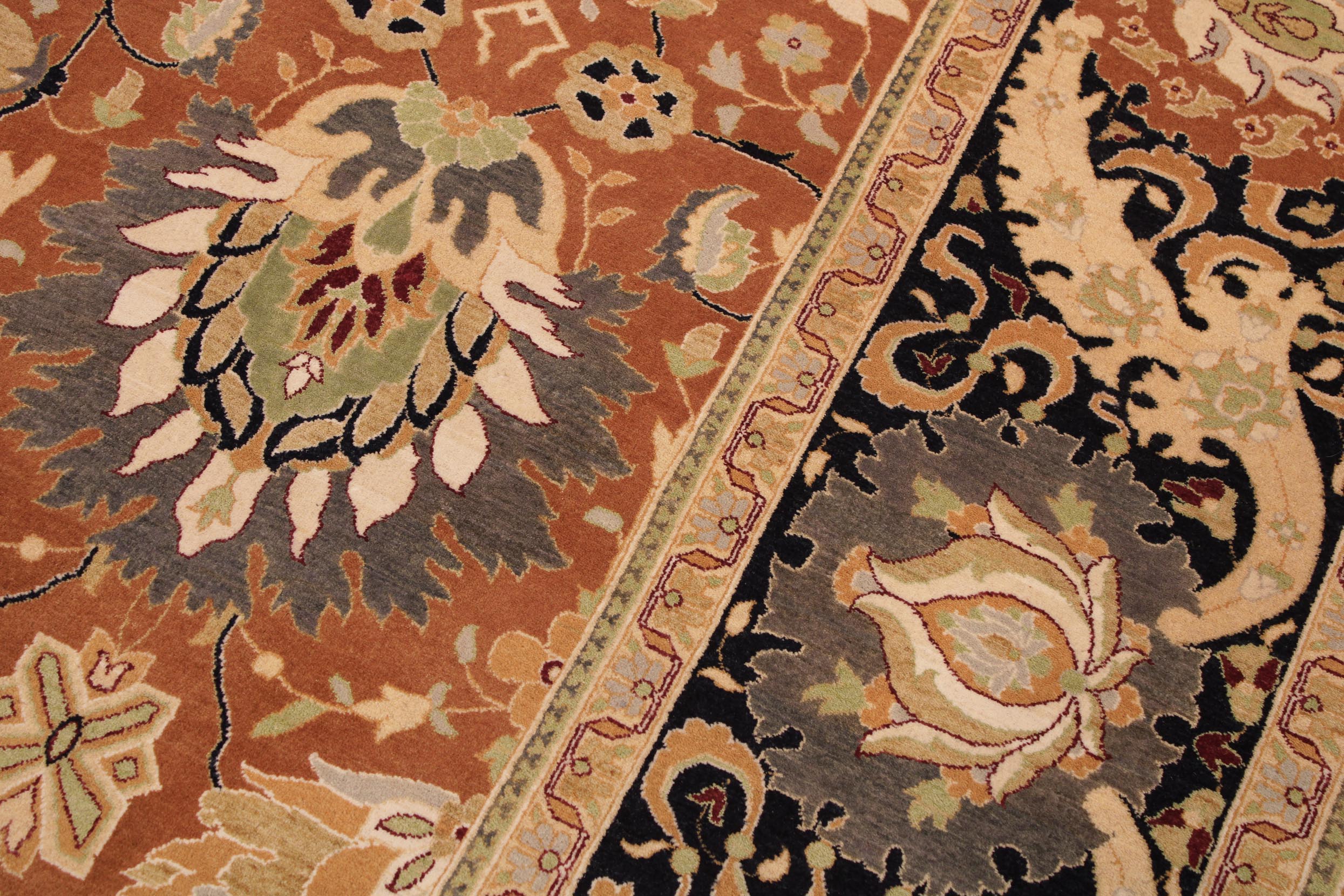 handmade Transitional Hashmi Brown Black Hand Knotted RECTANGLE 100% WOOL area rug 9x12