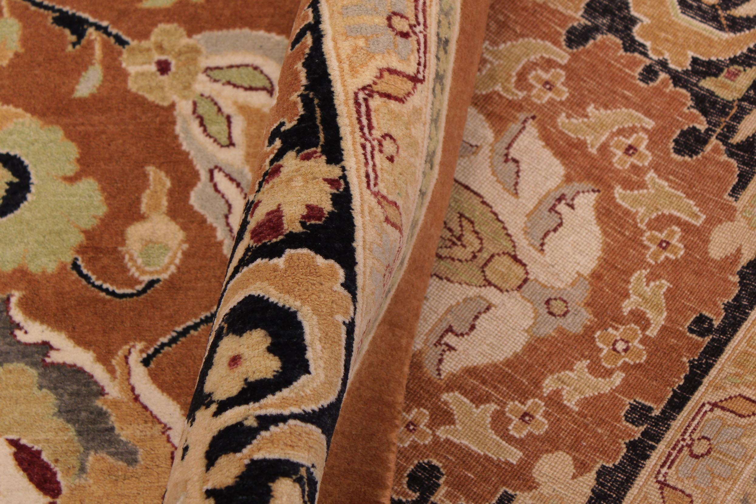 handmade Transitional Hashmi Brown Black Hand Knotted RECTANGLE 100% WOOL area rug 9x12