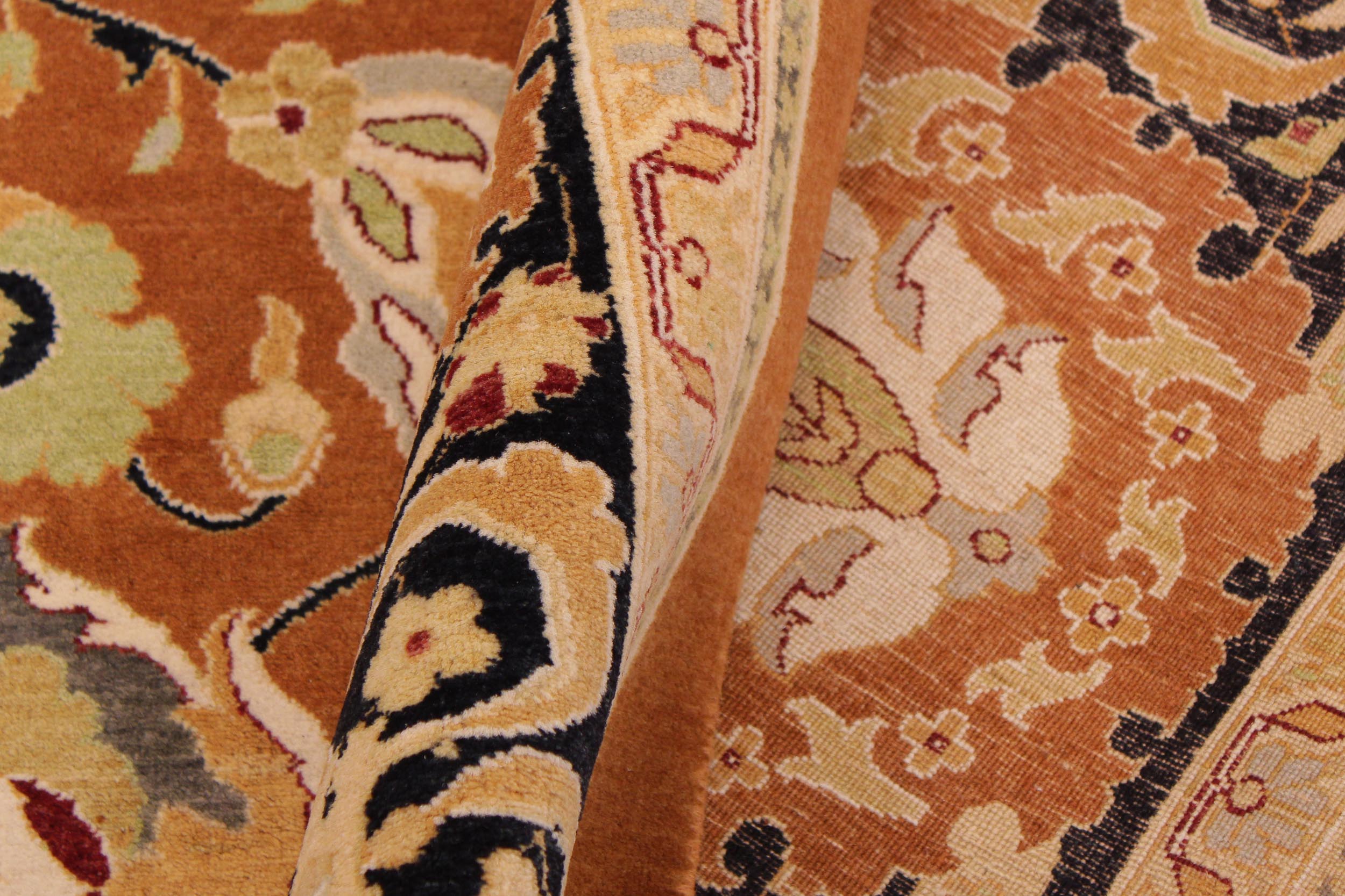 handmade Transitional Hashmi Brown Black Hand Knotted RECTANGLE 100% WOOL area rug 9 x 12