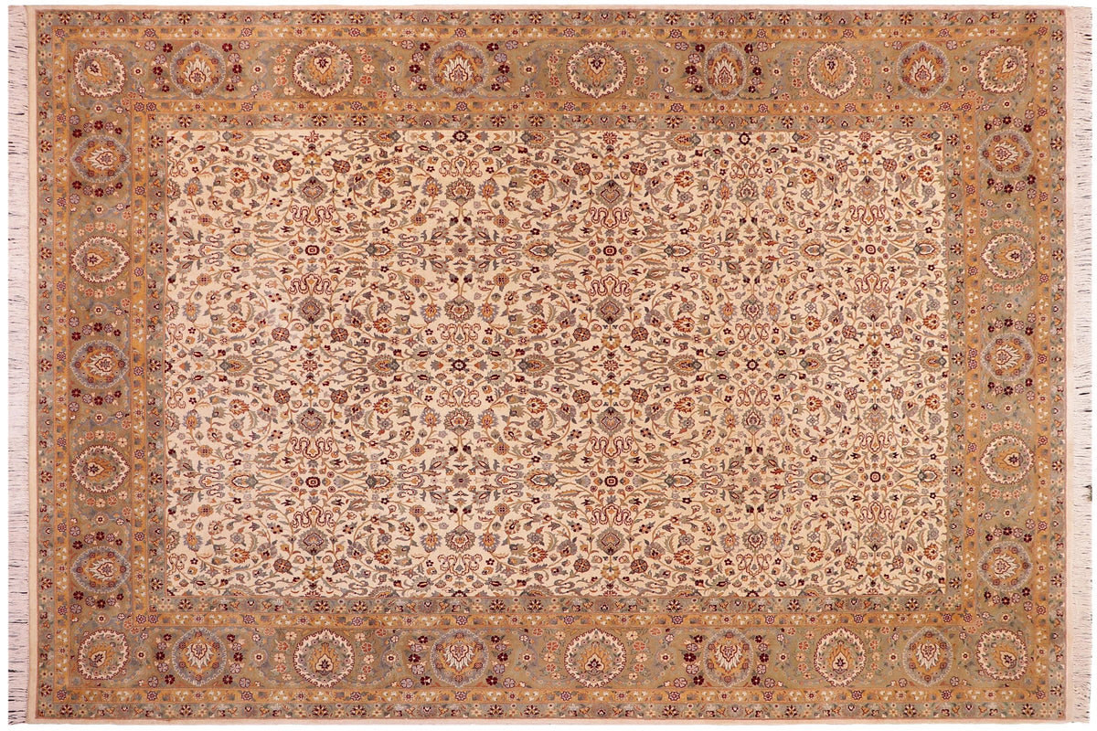 handmade Traditional  Beige Tan Hand Knotted RECTANGLE 100% WOOL area rug 9x12
