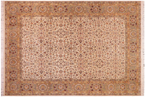 handmade Traditional  Beige Tan Hand Knotted RECTANGLE 100% WOOL area rug 9x12