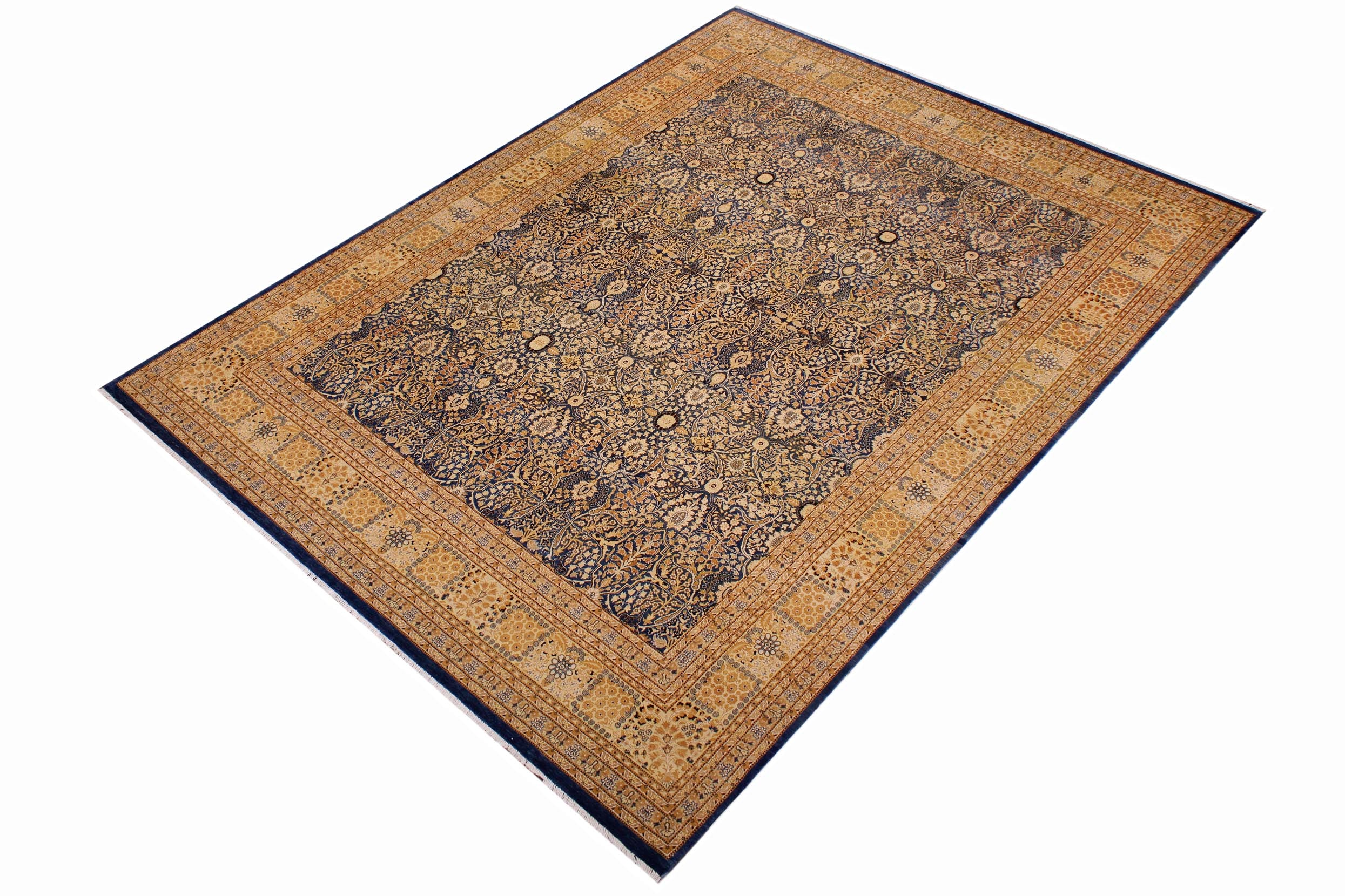 handmade Transitional Tabriz Blue Gold Hand Knotted RECTANGLE 100% WOOL area rug 9x12