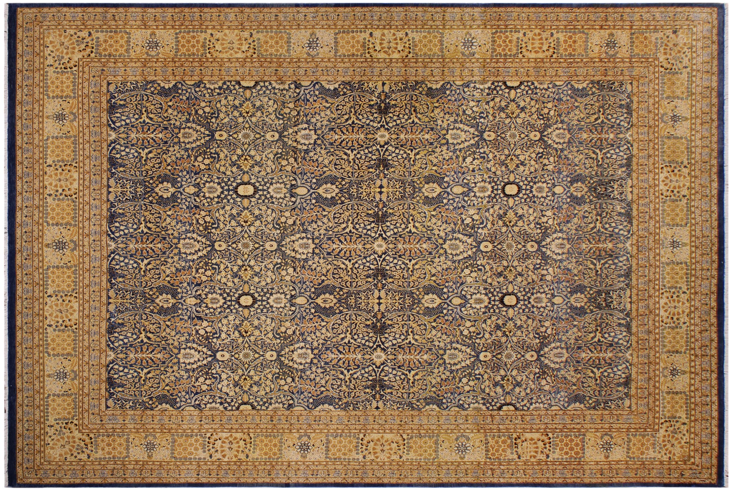 handmade Transitional Tabriz Blue Gold Hand Knotted RECTANGLE 100% WOOL area rug 9 x 12