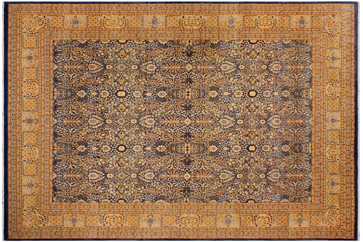 handmade Transitional Tabriz Blue Gold Hand Knotted RECTANGLE 100% WOOL area rug 9 x 12