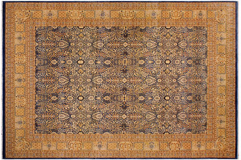 handmade Transitional Tabriz Blue Gold Hand Knotted RECTANGLE 100% WOOL area rug 9 x 12