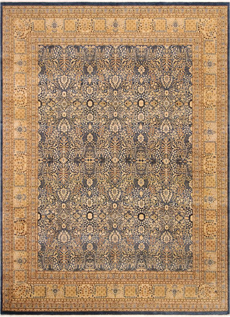 Traditional Tabriz Maribel Blue Gold Hand Knotted Area rugs 9 x 12
