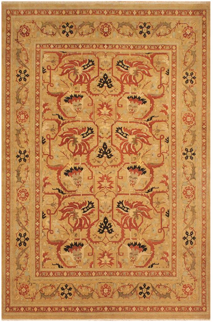 Traditional Kaffas Susanne Gold Tan Hand Knotted Area rugs 9X12