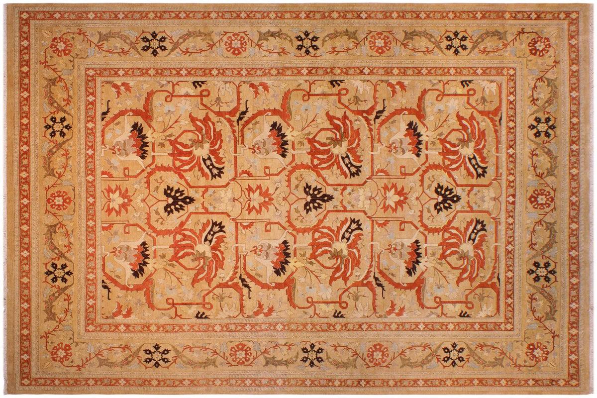 handmade Transitional  Gold Tan Hand Knotted RECTANGLE 100% WOOL area rug 9 x 12