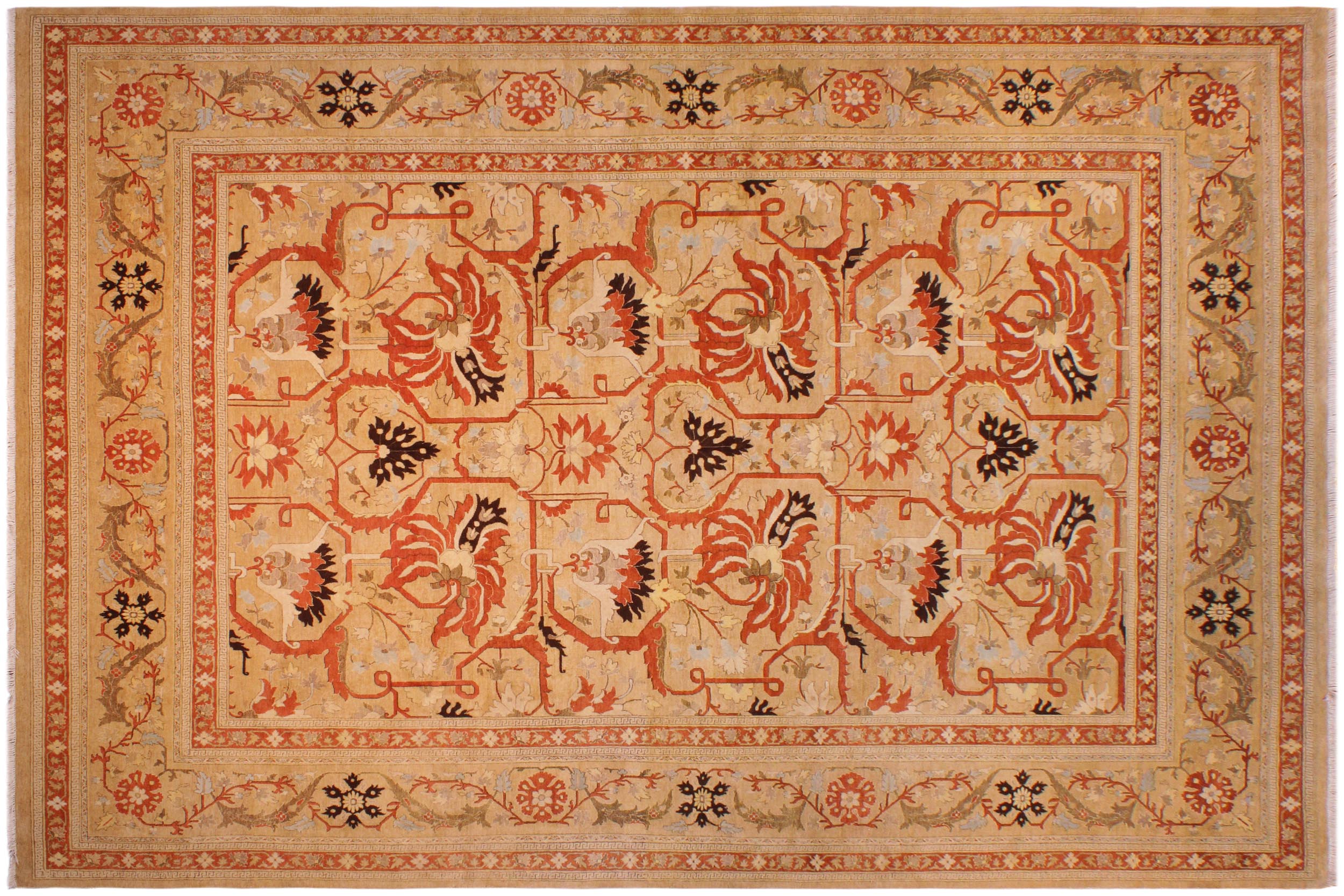 handmade Transitional  Gold Tan Hand Knotted RECTANGLE 100% WOOL area rug 9x12