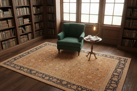 handmade Traditional Agra Rust Blue Hand Knotted RECTANGLE 100% WOOL area rug 9 x 12