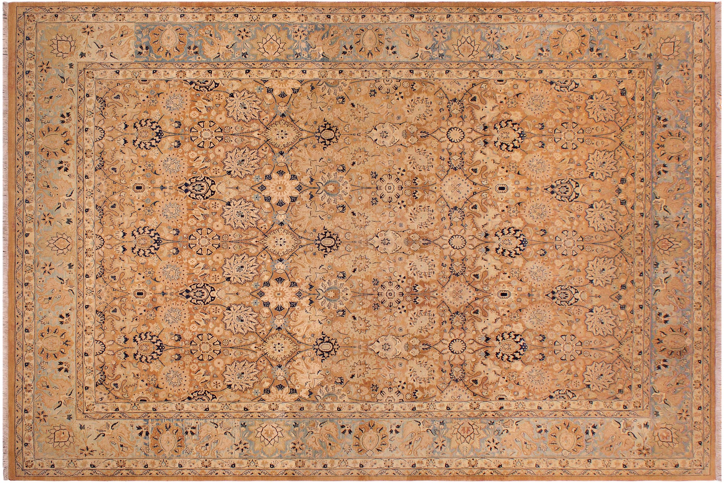 handmade Transitional Tabriz Brown Blue Hand Knotted RECTANGLE 100% WOOL area rug 9x12