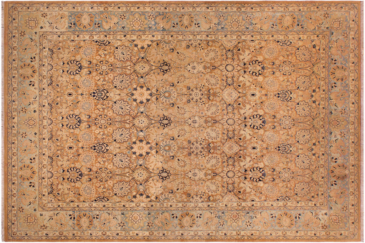 handmade Transitional Tabriz Brown Blue Hand Knotted RECTANGLE 100% WOOL area rug 9x12