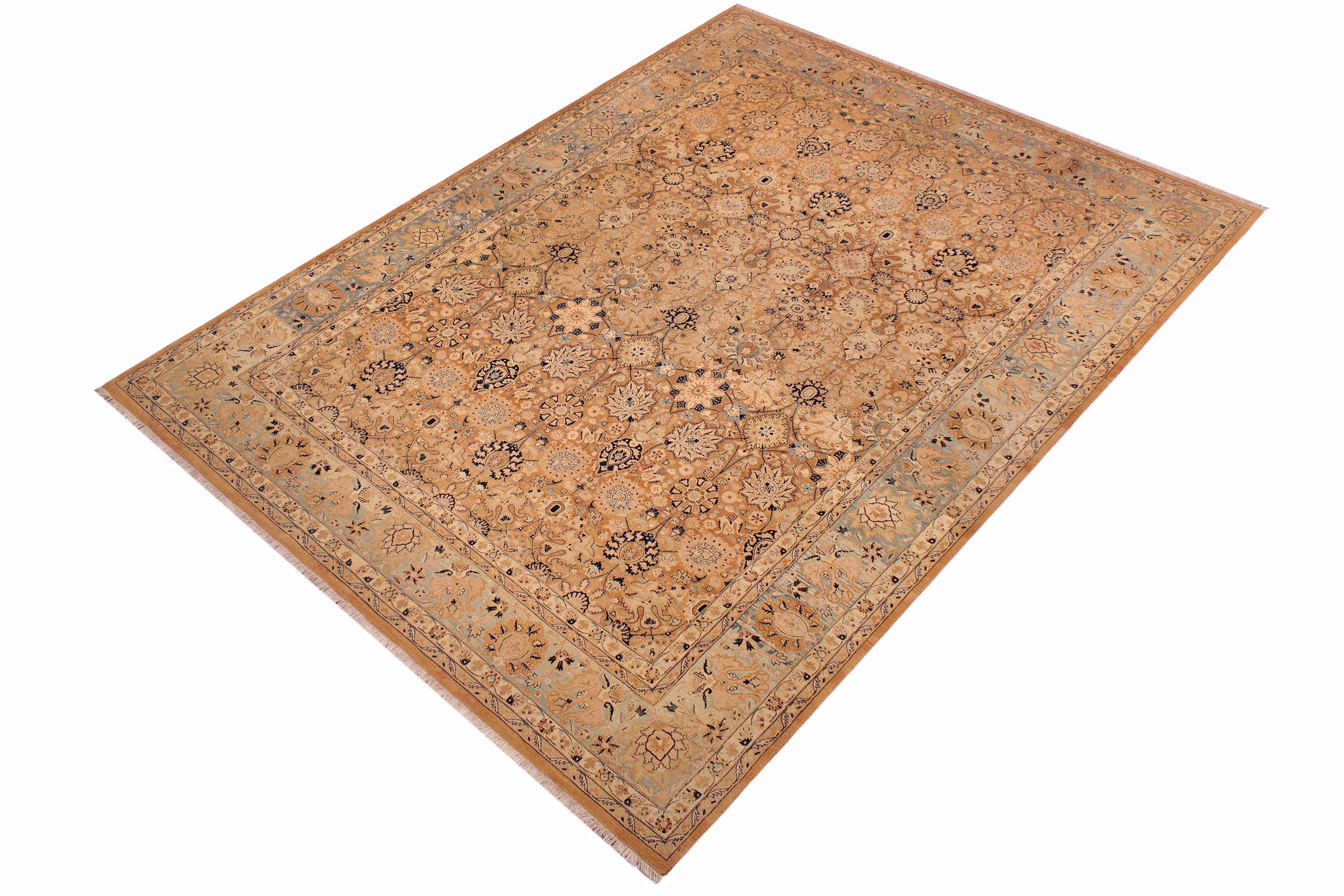 handmade Transitional Tabriz Brown Blue Hand Knotted RECTANGLE 100% WOOL area rug 9x12