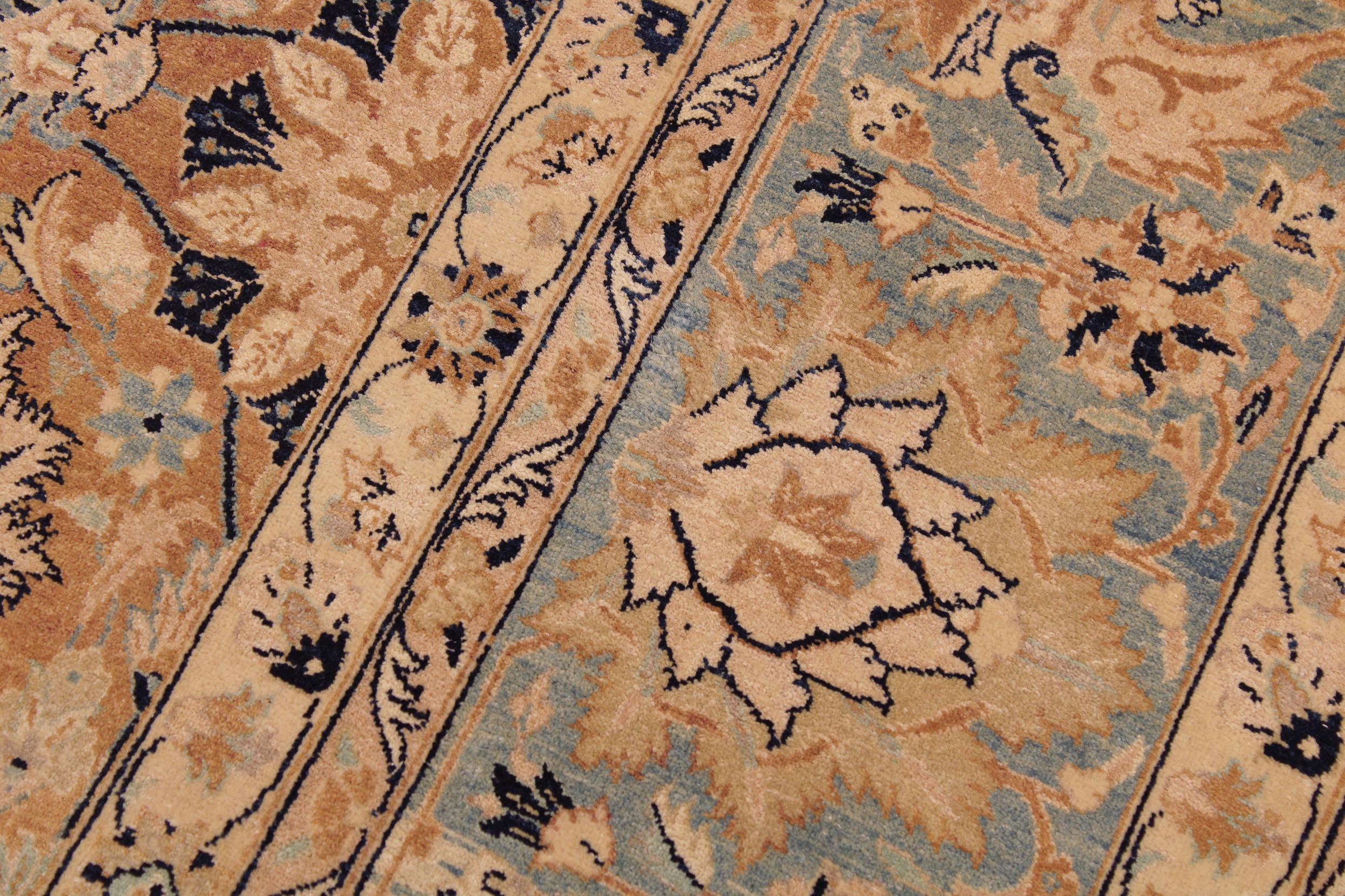 handmade Transitional Tabriz Brown Blue Hand Knotted RECTANGLE 100% WOOL area rug 9x12